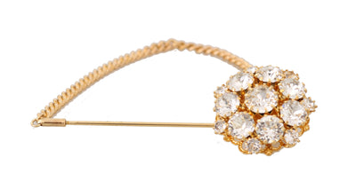 Gold Brass Clear Crystal Chain Pin Women Brooch