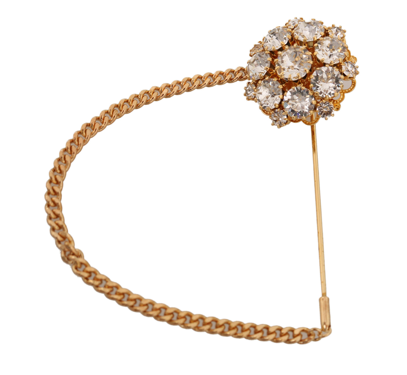 Gold Brass Clear Crystal Chain Pin Women Brooch