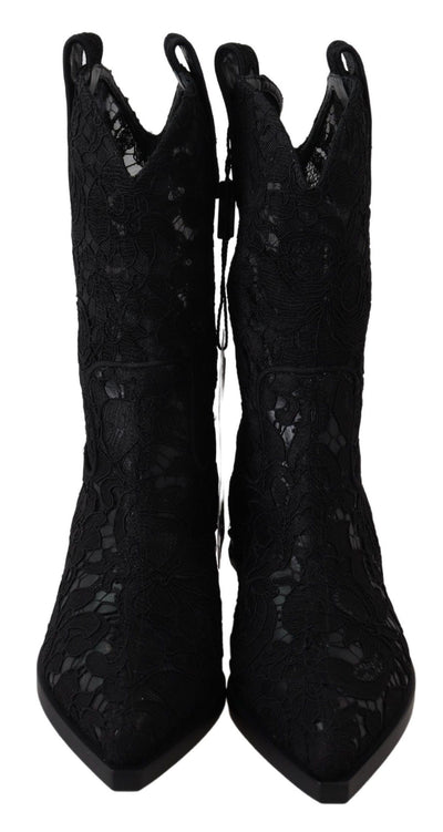 Black Lace Taormina Ankle Cowboy Crystal Shoes