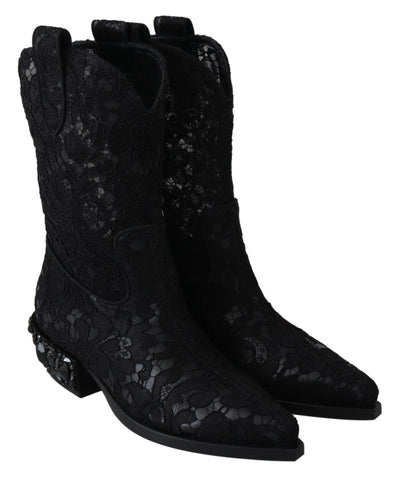 Black Lace Taormina Ankle Cowboy Crystal Shoes