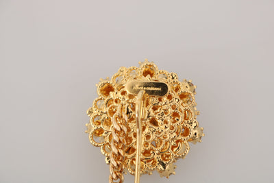 Gold Brass Clear Crystal Chain Pin Women Brooch