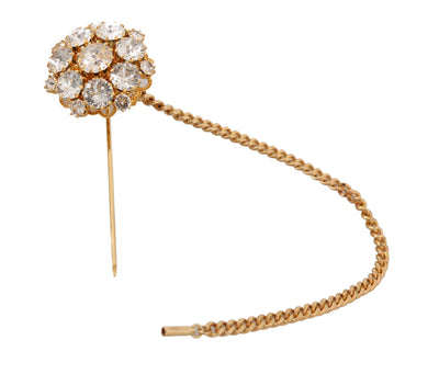 Gold Brass Clear Crystal Chain Pin Women Brooch