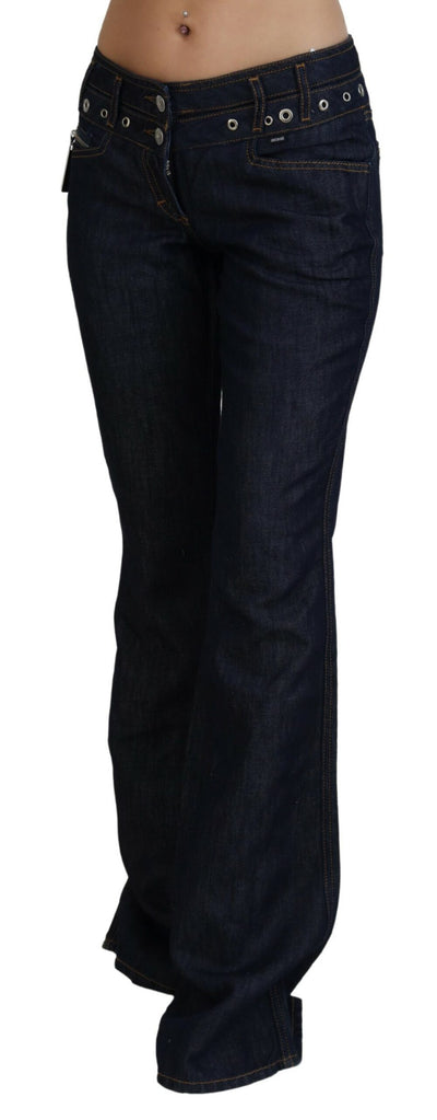 Blue Cotton Low Waist Flared Women Denim Jeans