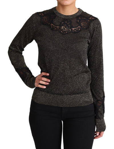 Gold Black Lace Pullover Blouse Tops Sweater