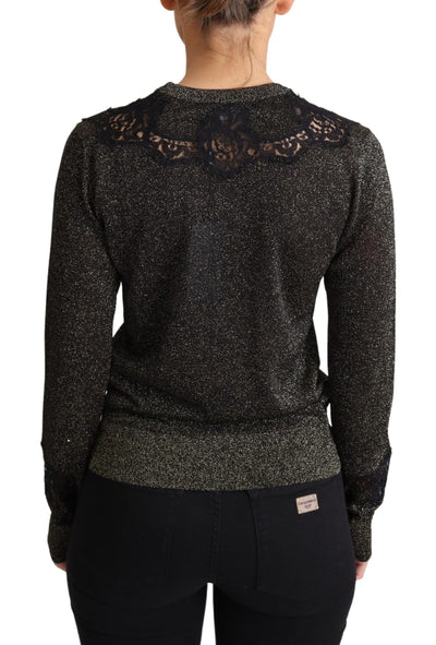 Gold Black Lace Pullover Blouse Tops Sweater