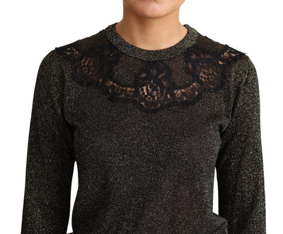 Gold Black Lace Pullover Blouse Tops Sweater