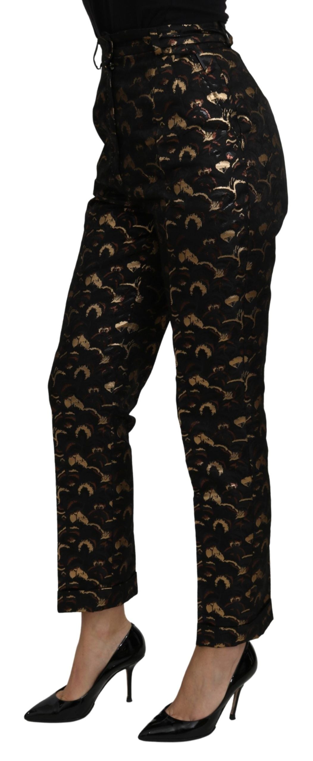 Black Gold Brocade High Waist Pants