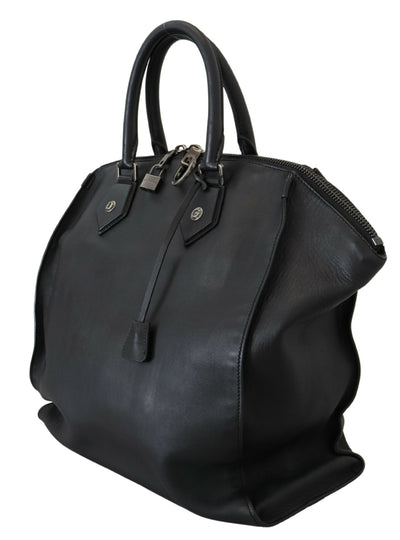 Black Leather Shoulder Strap Tote Hand Bag