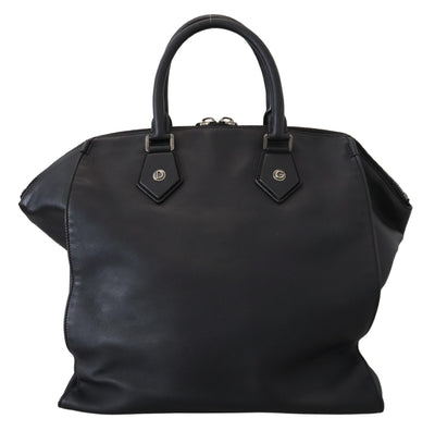 Black Leather Shoulder Strap Tote Hand Bag