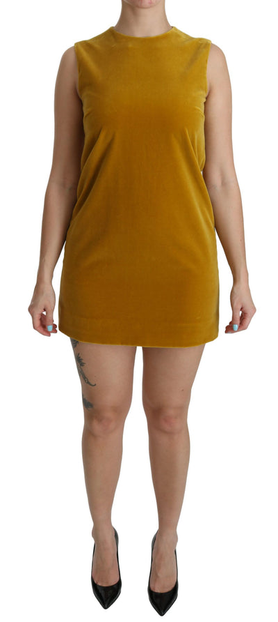 Mustard Velvet Stretch Shift Mini Dress