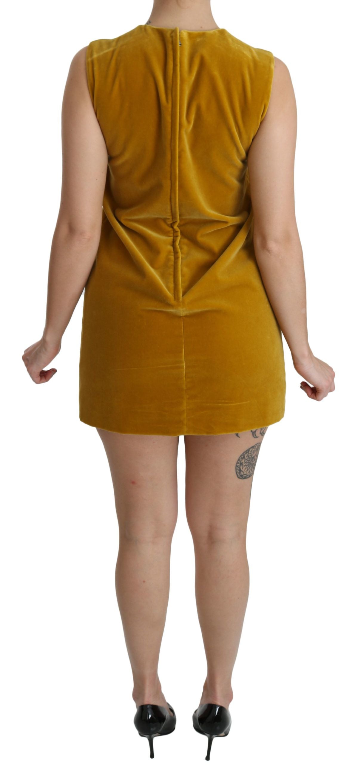 Mustard Velvet Stretch Shift Mini Dress