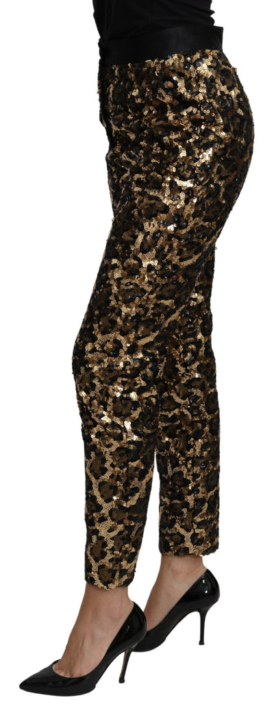 Gold Brown Leopard Sequined High Waist Pants