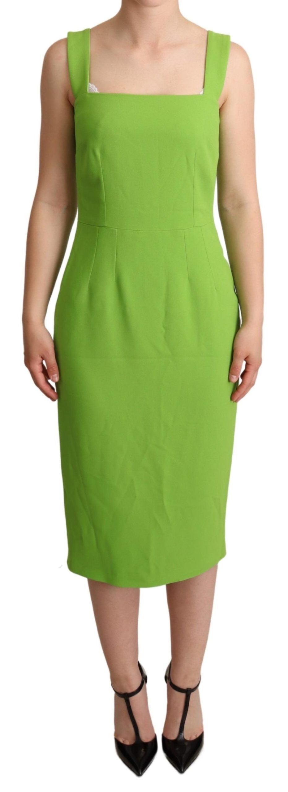 Green Square Slim Sheath Mid Length Dress