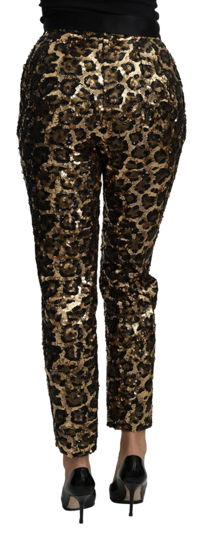 Gold Brown Leopard Sequined High Waist Pants