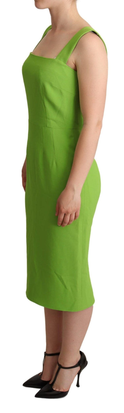 Green Square Slim Sheath Mid Length Dress