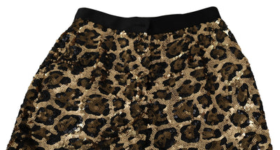 Gold Brown Leopard Sequined High Waist Pants