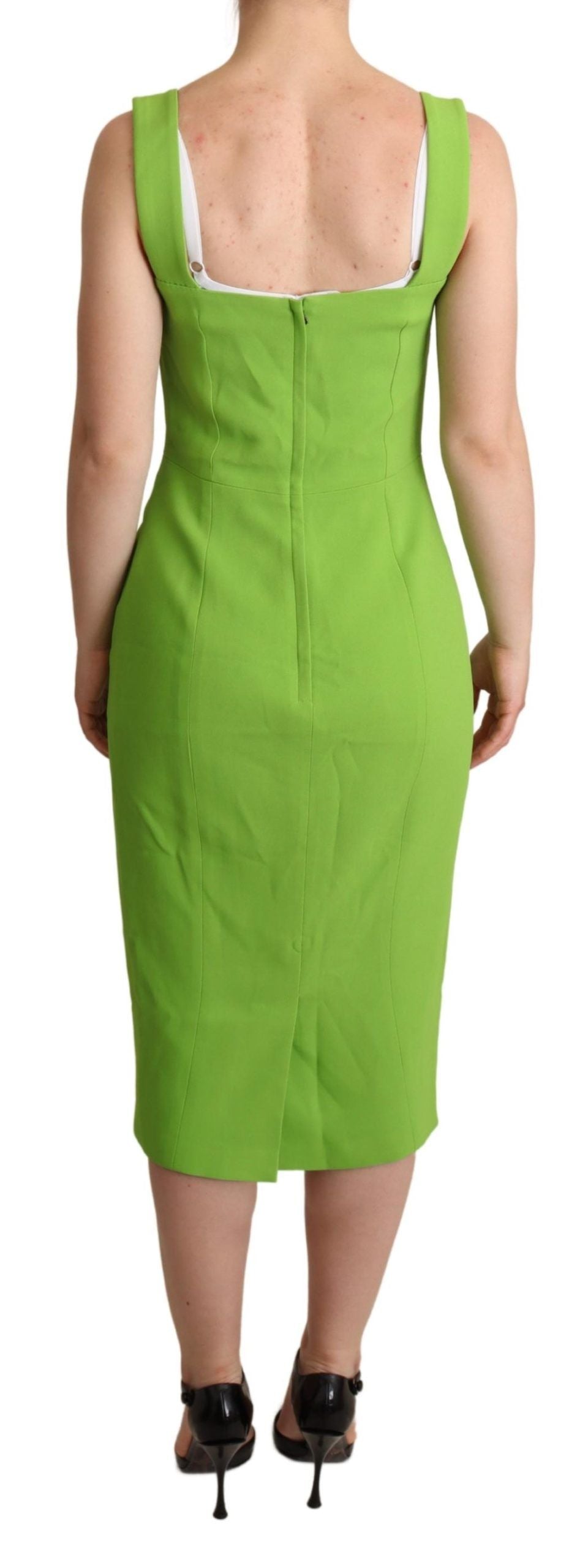 Green Square Slim Sheath Mid Length Dress