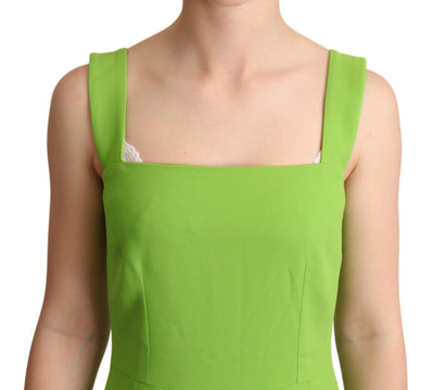 Green Square Slim Sheath Mid Length Dress