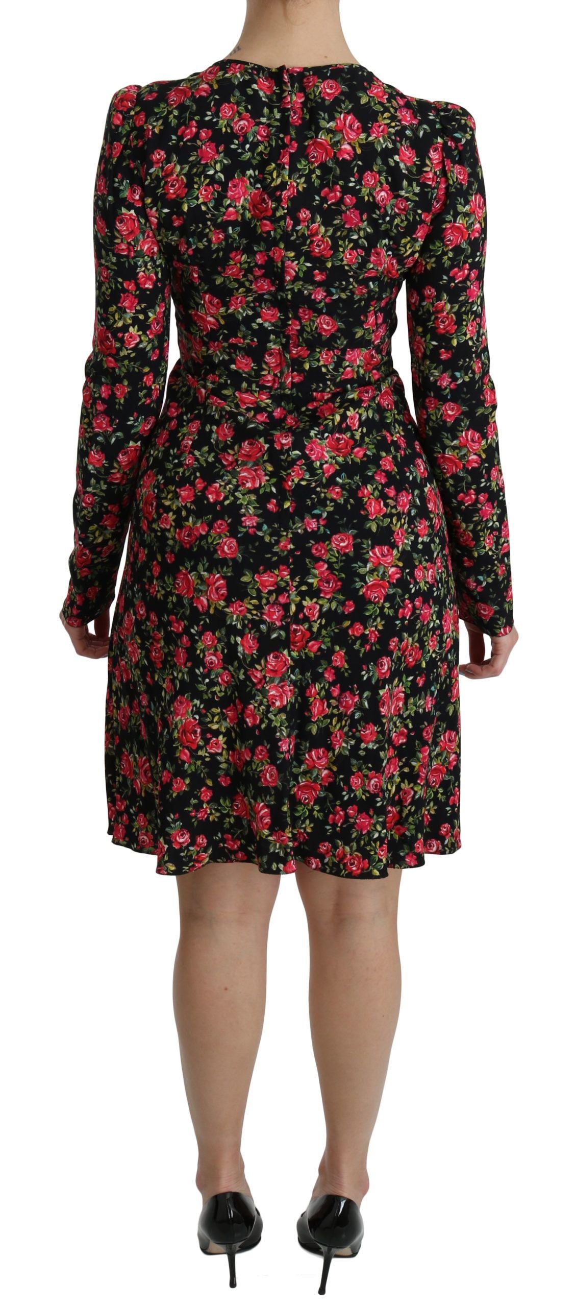 Black Floral Longsleeve Knee Length Dress