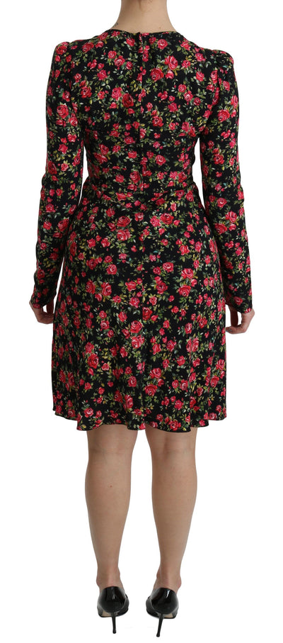 Black Floral Longsleeve Knee Length Dress