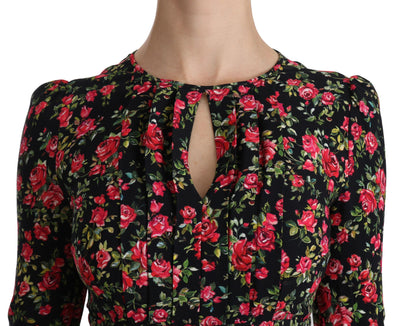 Black Floral Longsleeve Knee Length Dress