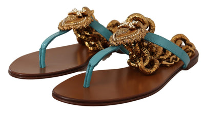 Blue Leather Devotion Flats Sandals