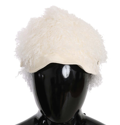 Beige Tibet Lamb Fur Gatsby Cap Women  Hat