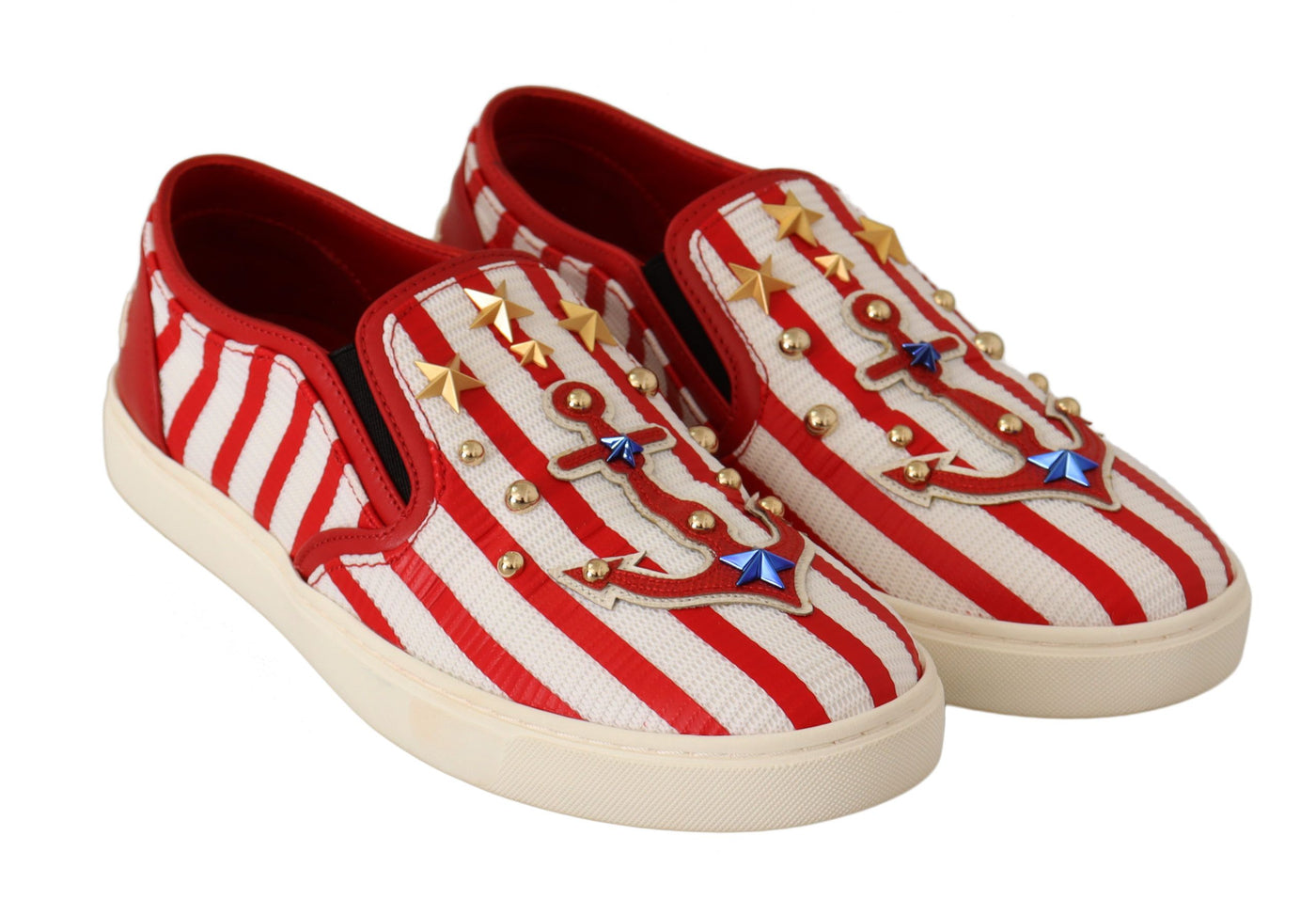 Red White Anchor Studded Loafers Shoes