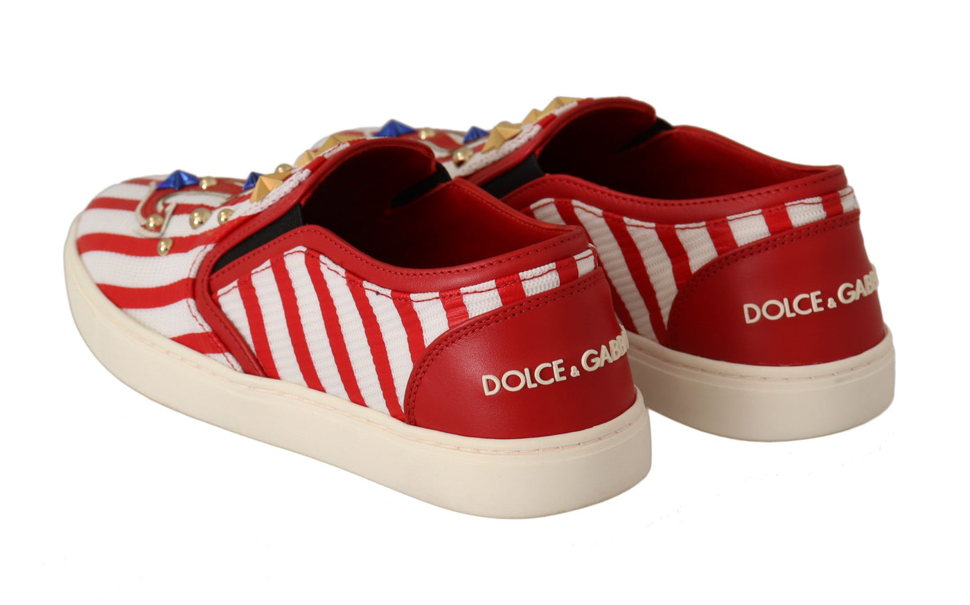 Red White Anchor Studded Loafers Shoes