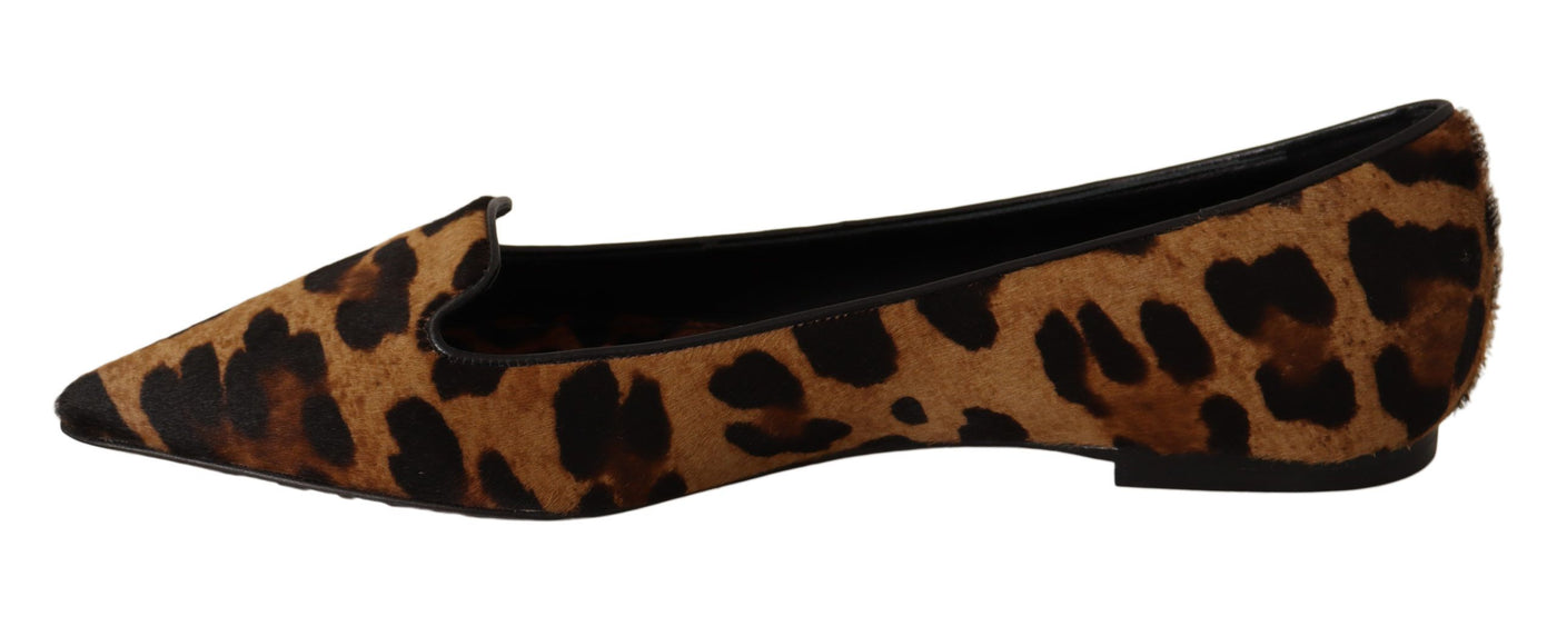 Brown Leopard Pony Hair Ballerina Loafers