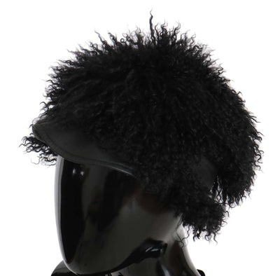 Black Tibet Lamb Fur Leather Gatsby Hat