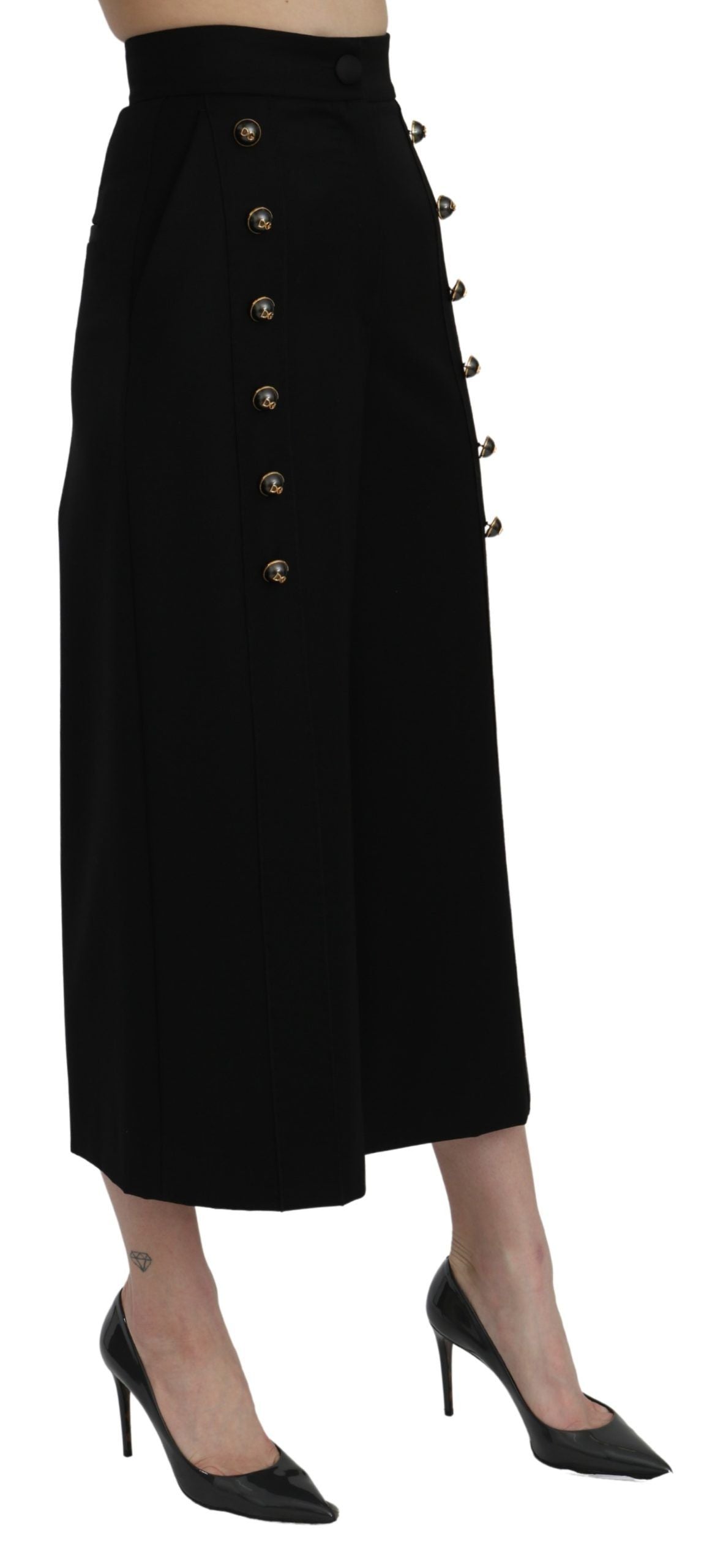 Black High Waist Wide Leg Cropped Pants