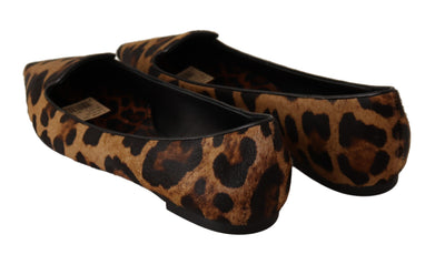 Brown Leopard Pony Hair Ballerina Loafers