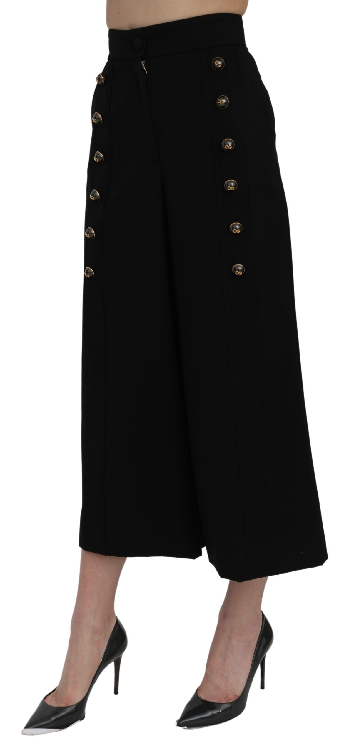 Black High Waist Wide Leg Cropped Pants