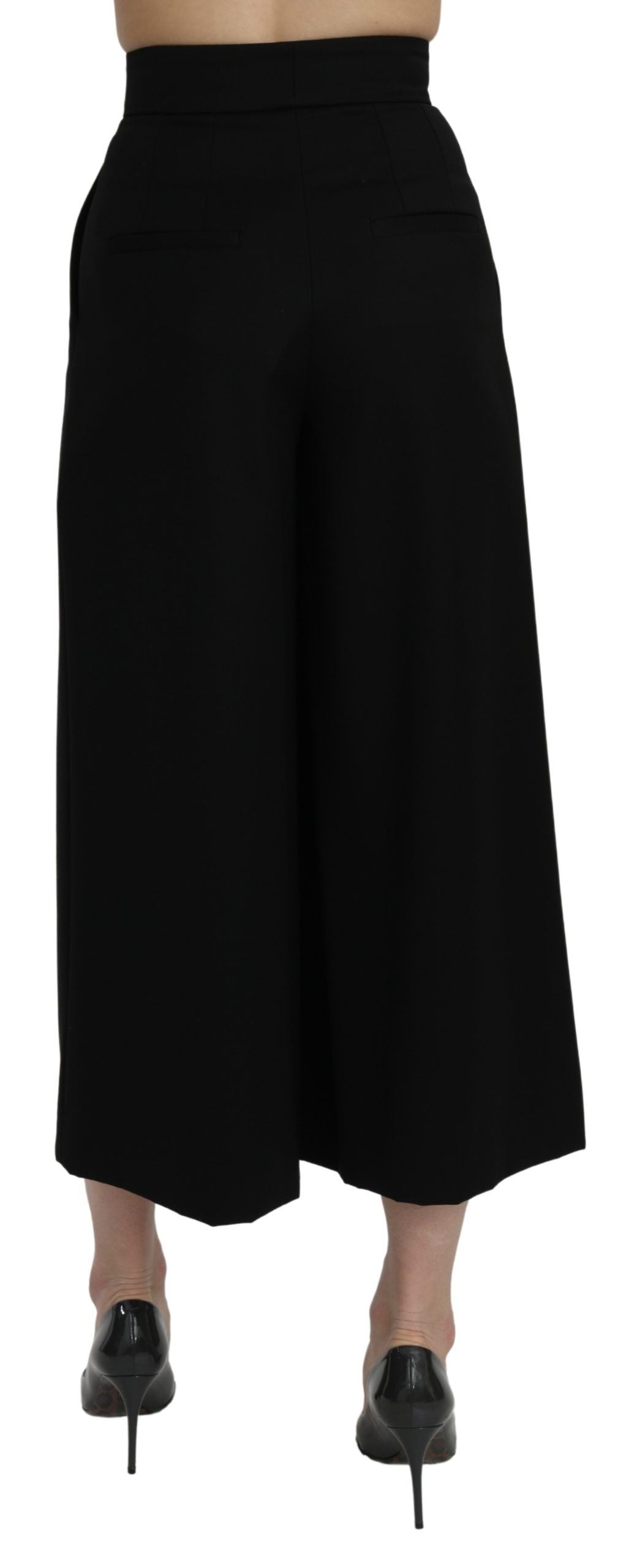 Black High Waist Wide Leg Cropped Pants