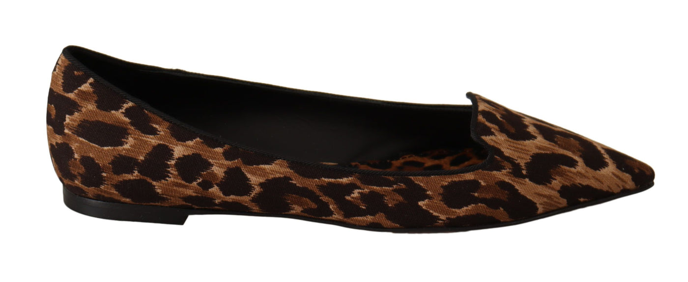 Brown Leopard Cotton Ballerina Loafers Shoes