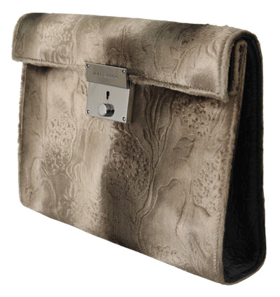 Beige Velvet Floral Leather Men Document Briefcase