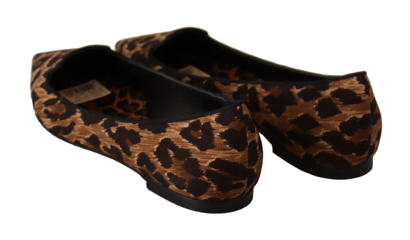 Brown Leopard Cotton Ballerina Loafers Shoes