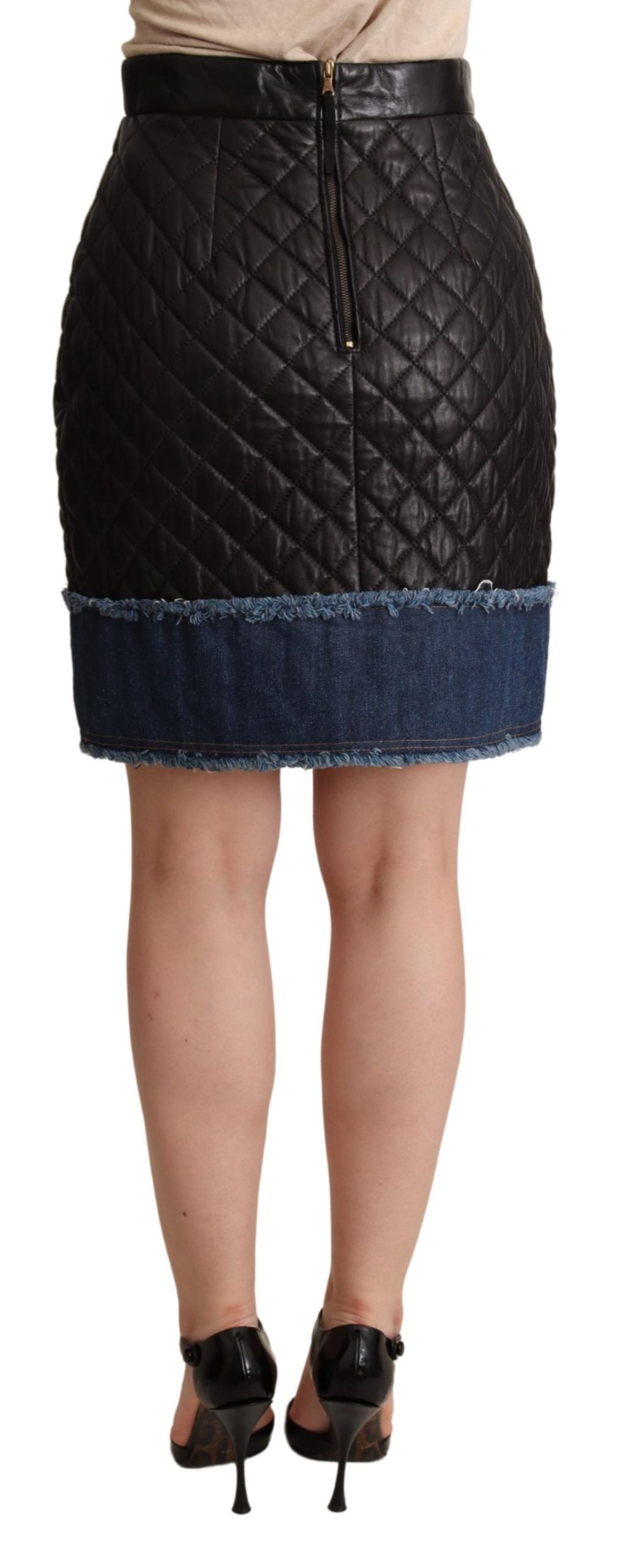 Black Quilted Leather Mini Skirts