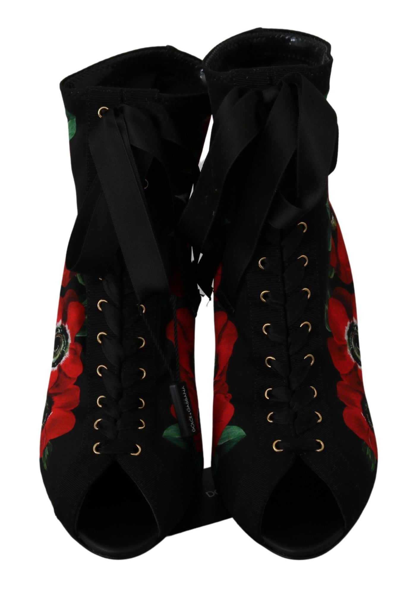 Black Red Roses Ankle Booties Shoes