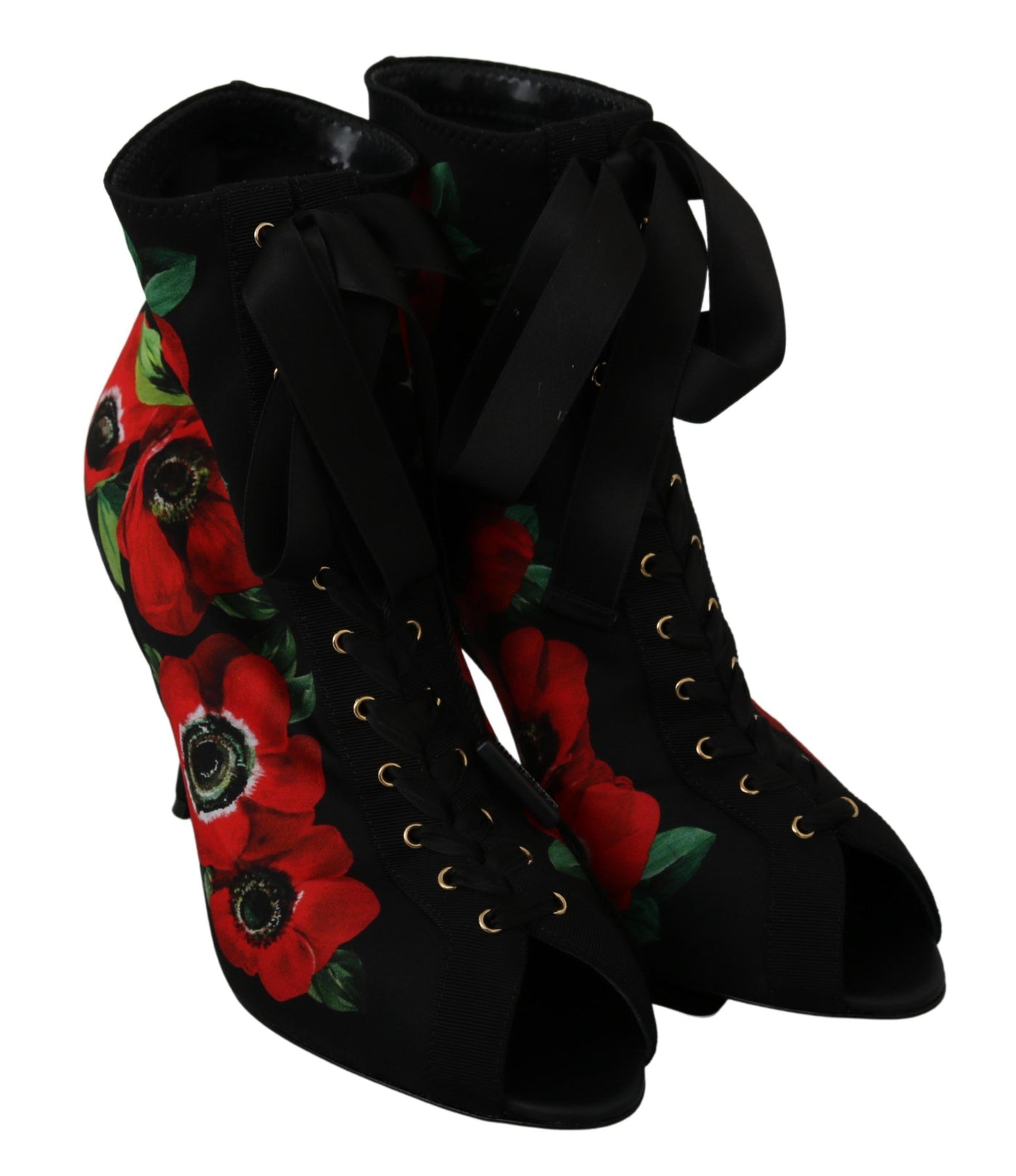 Black Red Roses Ankle Booties Shoes