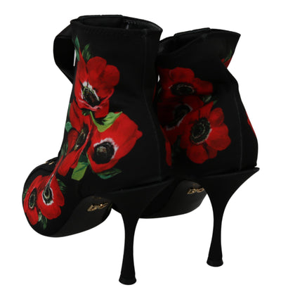 Black Red Roses Ankle Booties Shoes