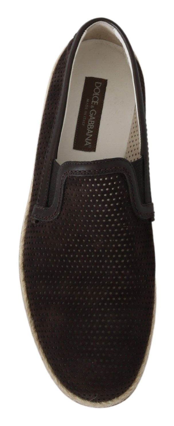 Brown Leather Perforated Men Loafers Shoes