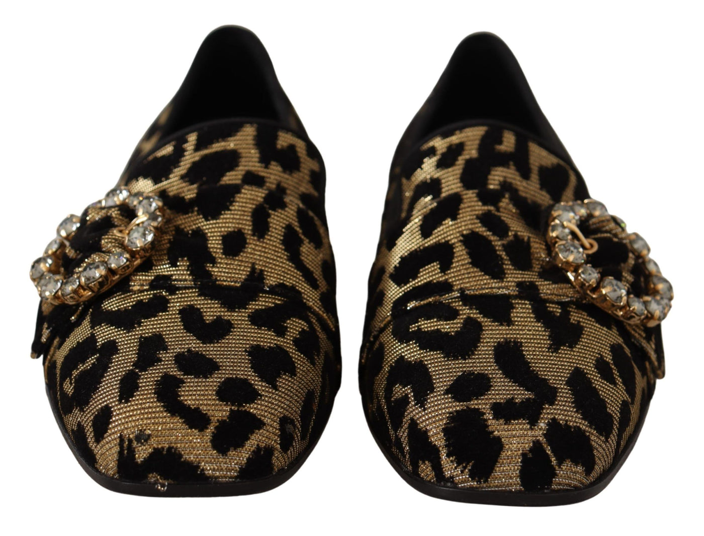 Gold Leopard Print Crystals Loafers Shoes