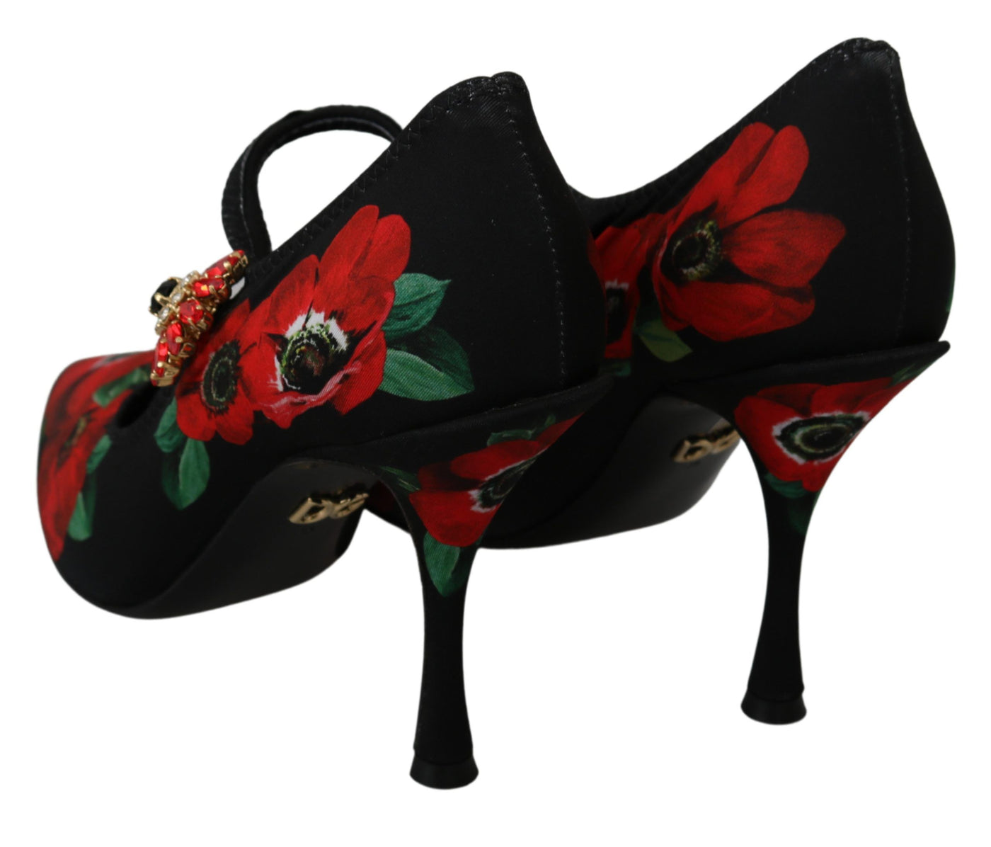 Black Red Floral Mary Janes Pumps Shoes