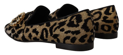 Gold Leopard Print Crystals Loafers Shoes