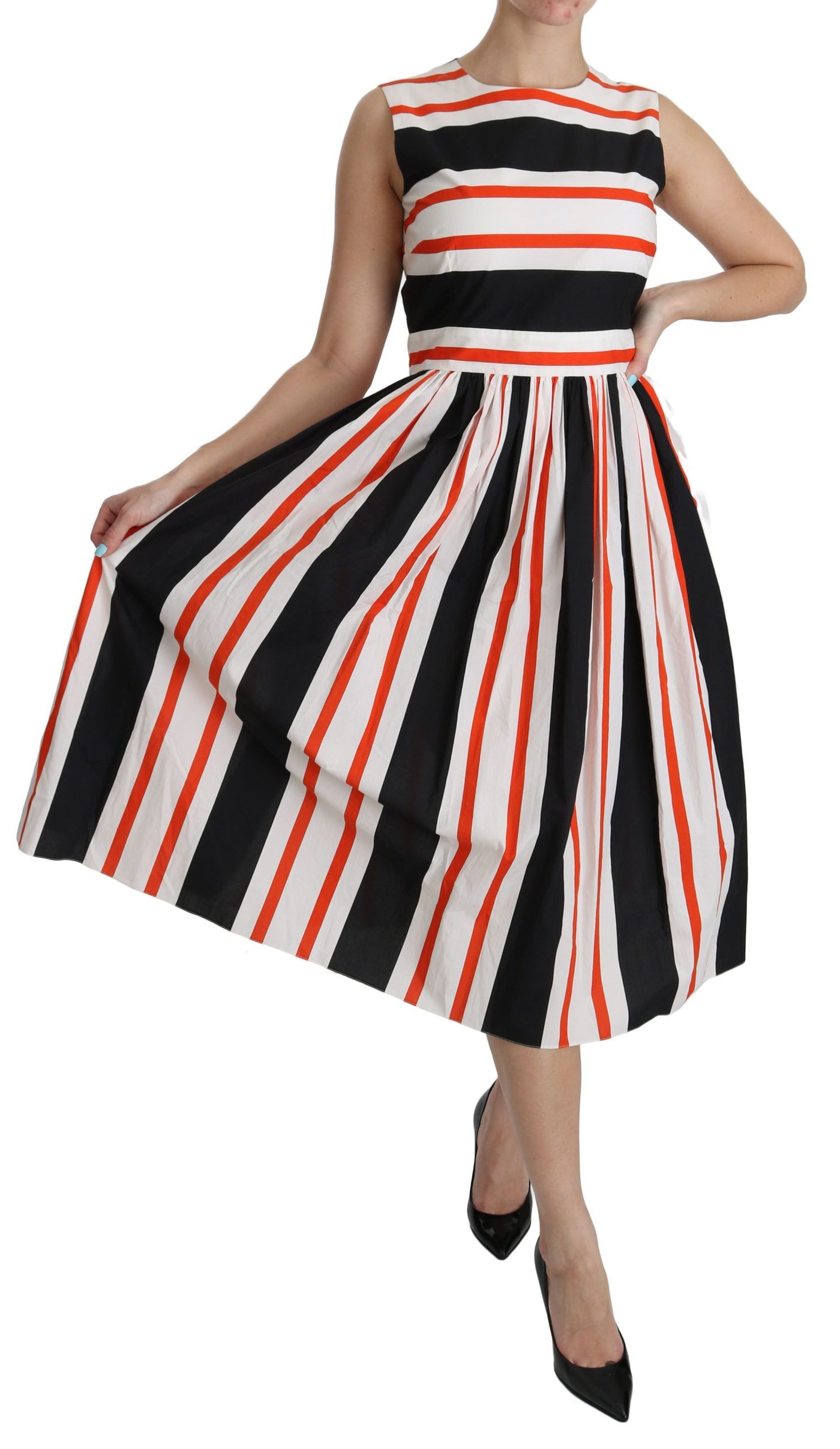 Multicolor Stripes A-Line Pleated Midi Dress