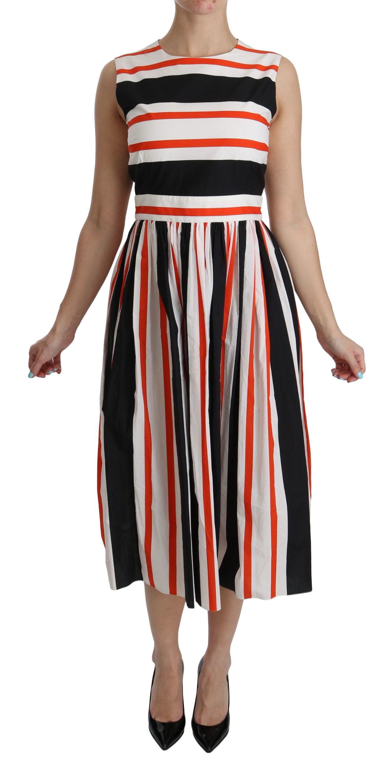 Multicolor Stripes A-Line Pleated Midi Dress