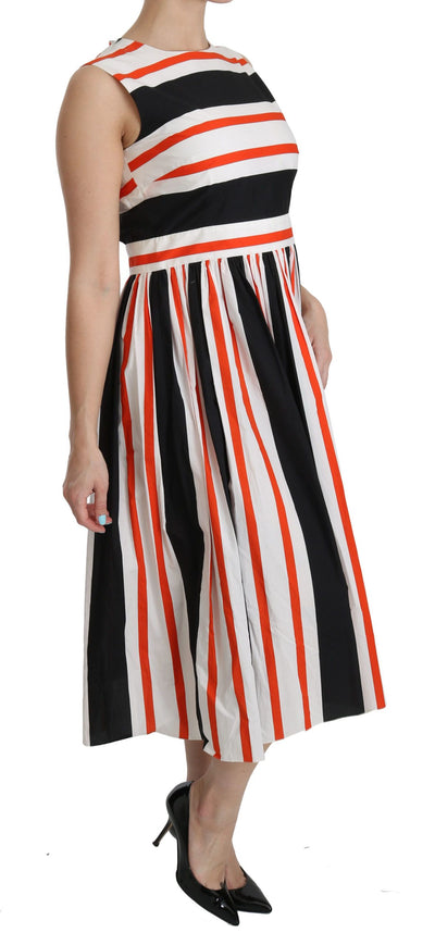 Multicolor Stripes A-Line Pleated Midi Dress