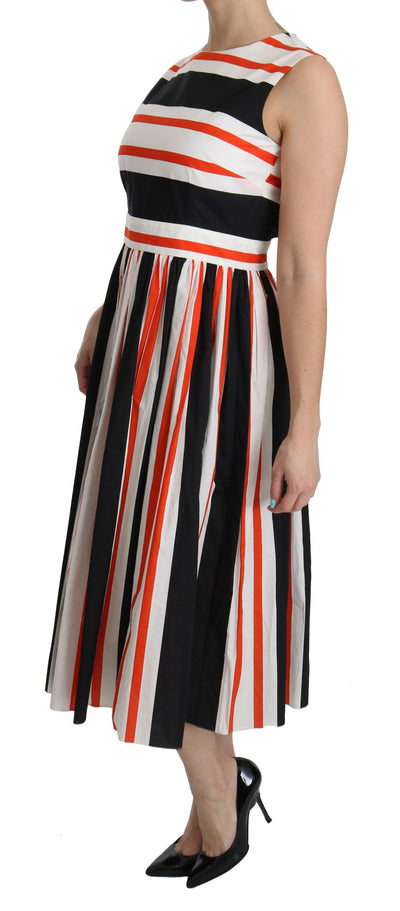 Multicolor Stripes A-Line Pleated Midi Dress